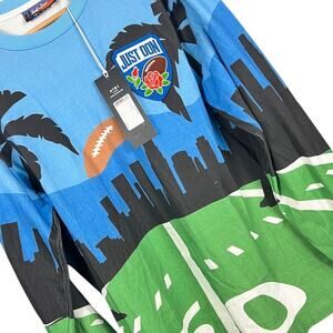 NWT JUST DON Mens L Football Skyline Palm Tree Embroidered Patch Graphic L/S Tee